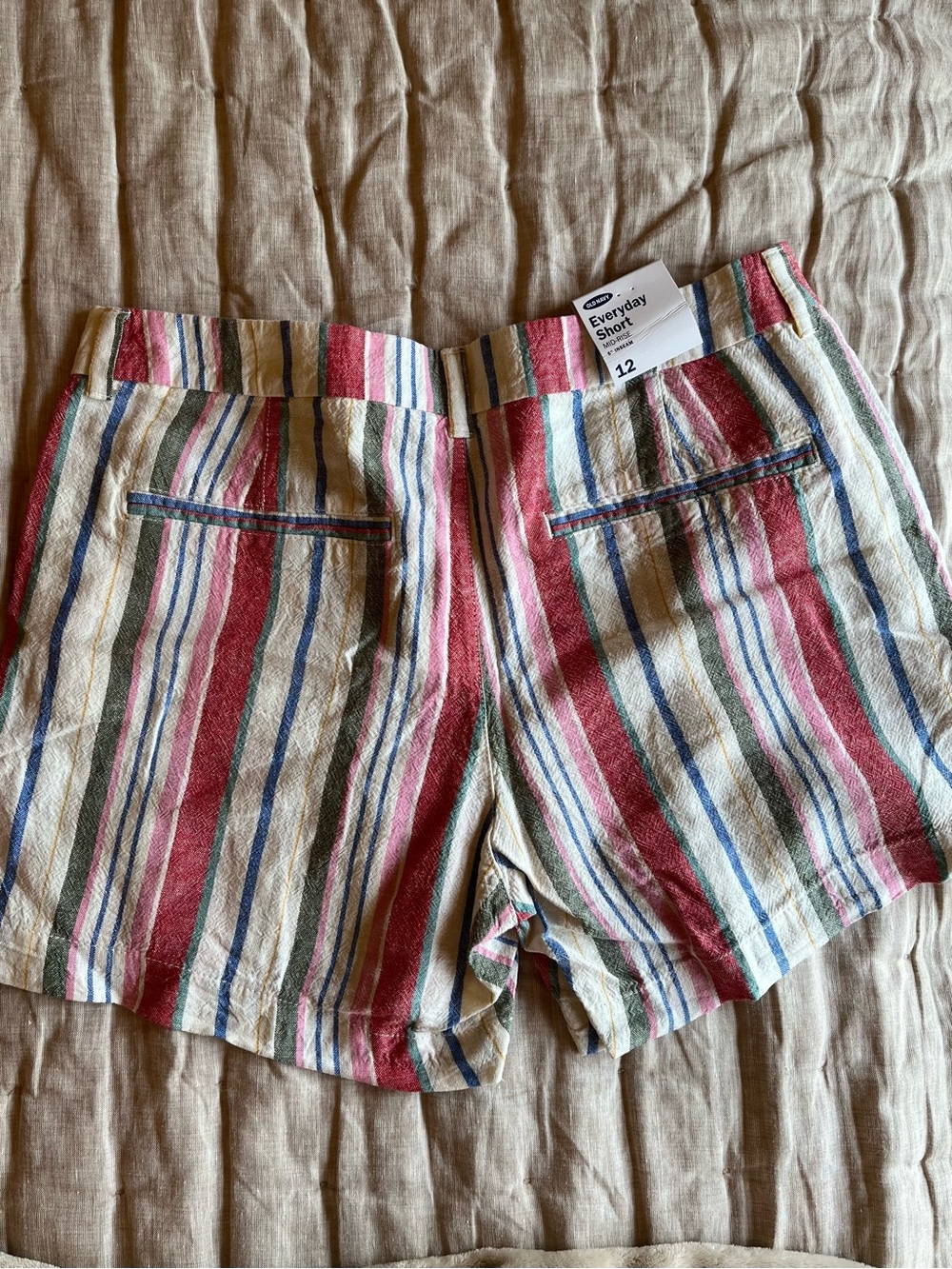 Old Navy Shorts 12 Linen-Blend Bermuda Shorts Multi-Color Striped - Picture 4 of 7